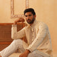 Men's Sequins Embroidered Kurta With Pyjama ( JOKP P 5046Cream )