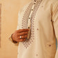 Men's Sequins Embroidered Kurta With Pyjama ( JOKP P 5046Cream )