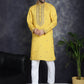 Men's Sequins Embroidered Kurta With Pyjama ( JOKP P 5046Yellow ) [FF] [F-7-9]