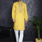 Men's Sequins Embroidered Kurta With Pyjama ( JOKP P 5046Yellow ) [FF] [F-7-9]
