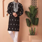 Men's Black Chikankari Embroidered Kurta With Pyjama
