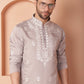 Men's Grey Chikankari Embroidered Kurta With Pyjama