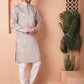 Men's Grey Chikankari Embroidered Kurta With Pyjama