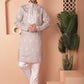 Men's Grey Chikankari Embroidered Kurta With Pyjama