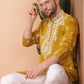 Men's Mustard Chikankari Embroidered Kurta With Pyjama