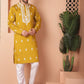 Men's Mustard Chikankari Embroidered Kurta With Pyjama