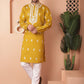 Men's Mustard Chikankari Embroidered Kurta With Pyjama