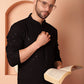 Men's Black Embroidered and Sequence Kurta with Pyjama