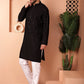 Men's Black Embroidered and Sequence Kurta with Pyjama