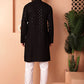 Men's Black Embroidered and Sequence Kurta with Pyjama