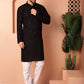 Men's Black Embroidered and Sequence Kurta with Pyjama