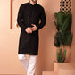 Men's Black Embroidered and Sequence Kurta with Pyjama