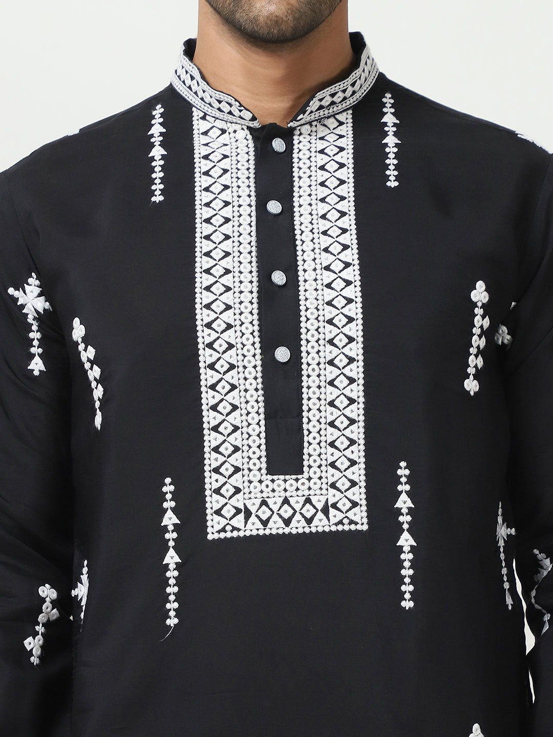 Collar Chikankari Embroidered Kurta With Pyjama