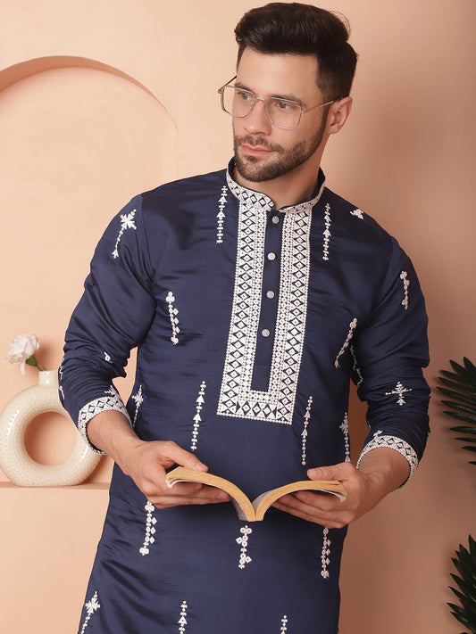 Men's Collar Chikankari Embroidered Kurta With Pyjama