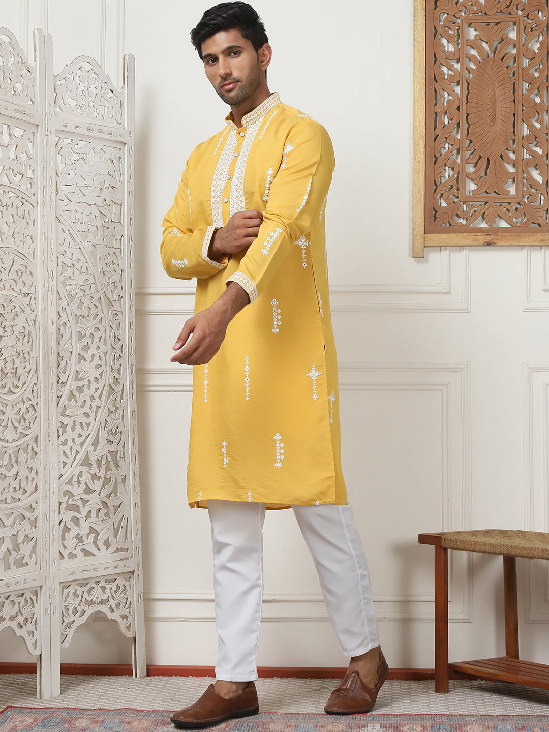 Collar Chikankari Embroidered Kurta With Pyjama [FF] [J-2-3]