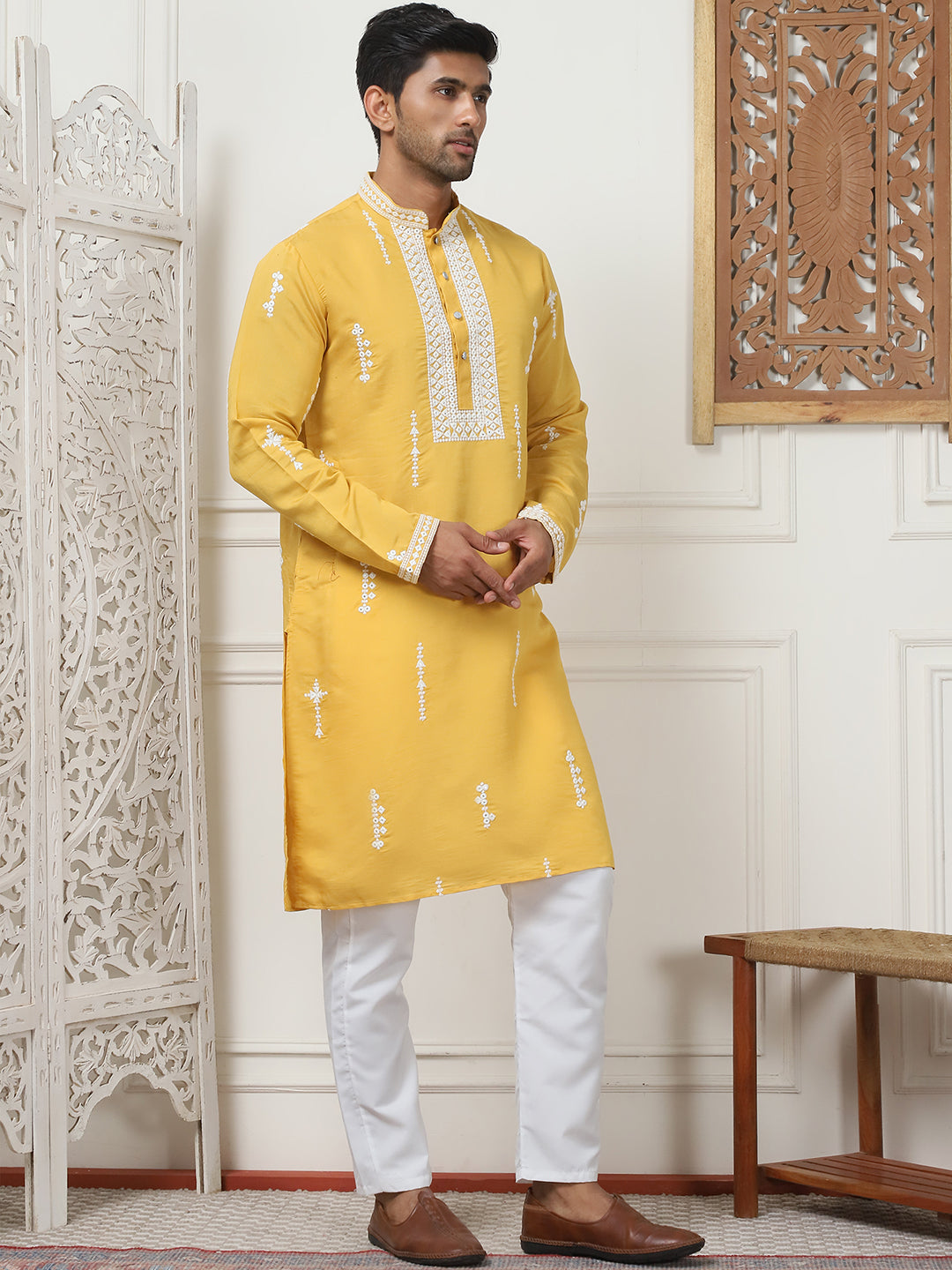 Collar Chikankari Embroidered Kurta With Pyjama [FF] [J-2-3]