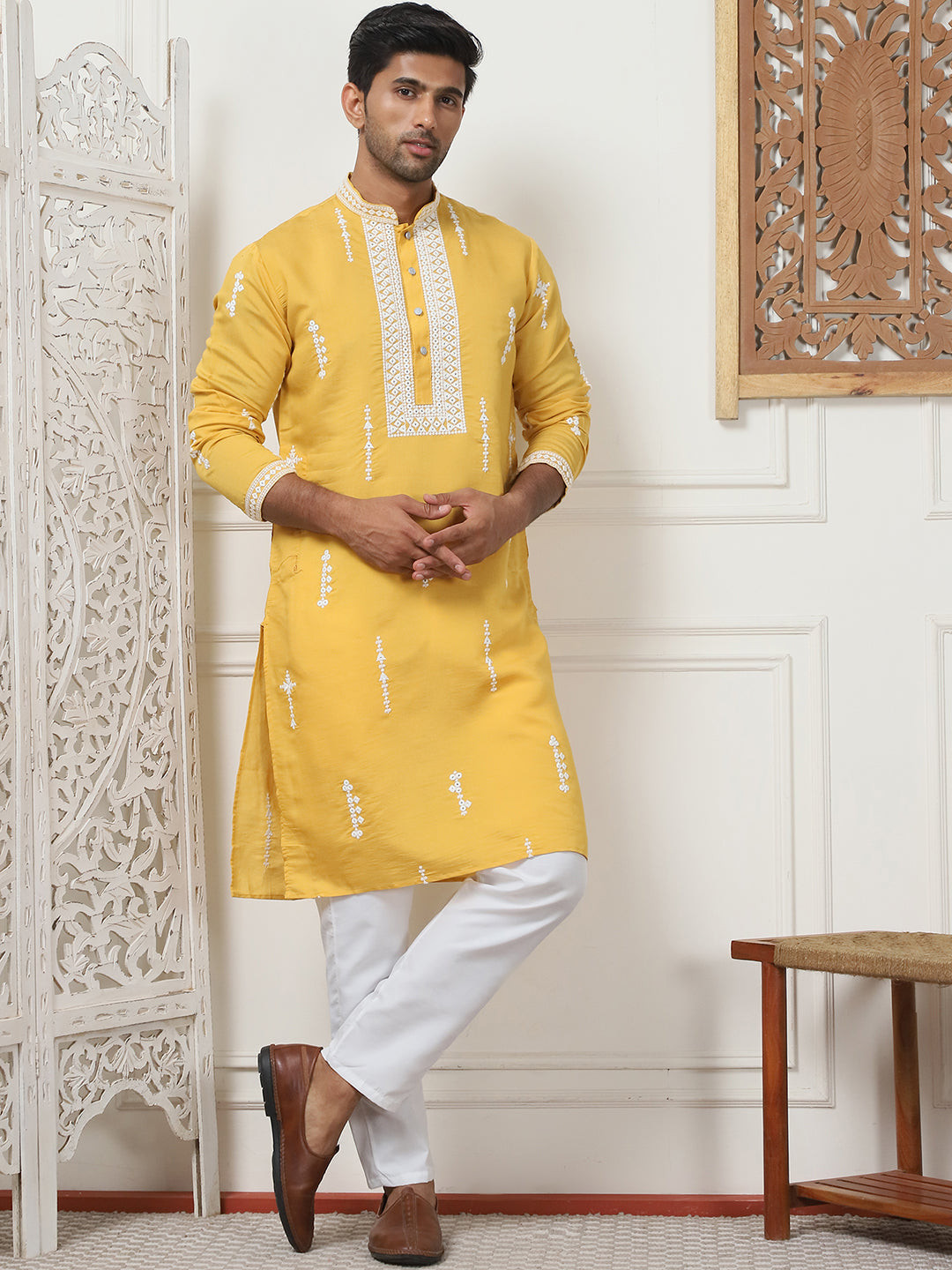 Collar Chikankari Embroidered Kurta With Pyjama [FF] [J-2-3]