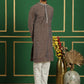 Men's Geometric Printed Kurta with Pyjama ( JOKP P 5060 Brown )