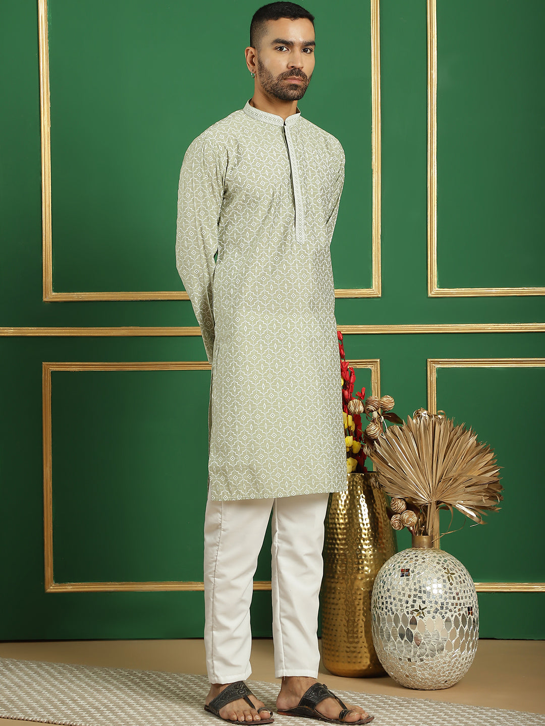 Men's Geometric Printed Kurta with Pyjama