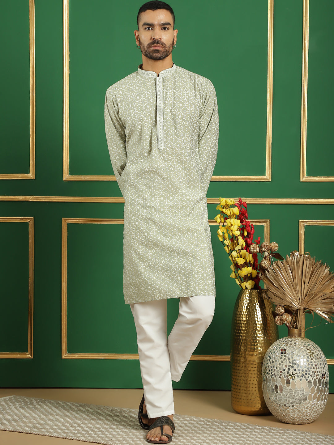 Men's Geometric Printed Kurta with Pyjama