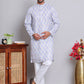 Men's Printed and Embroidered Kurta Pyjama Set ( NJOKP P 5065Blue )