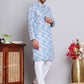 Men's Printed and Embroidered Kurta Pyjama Set ( NJOKP P 5065Grey )
