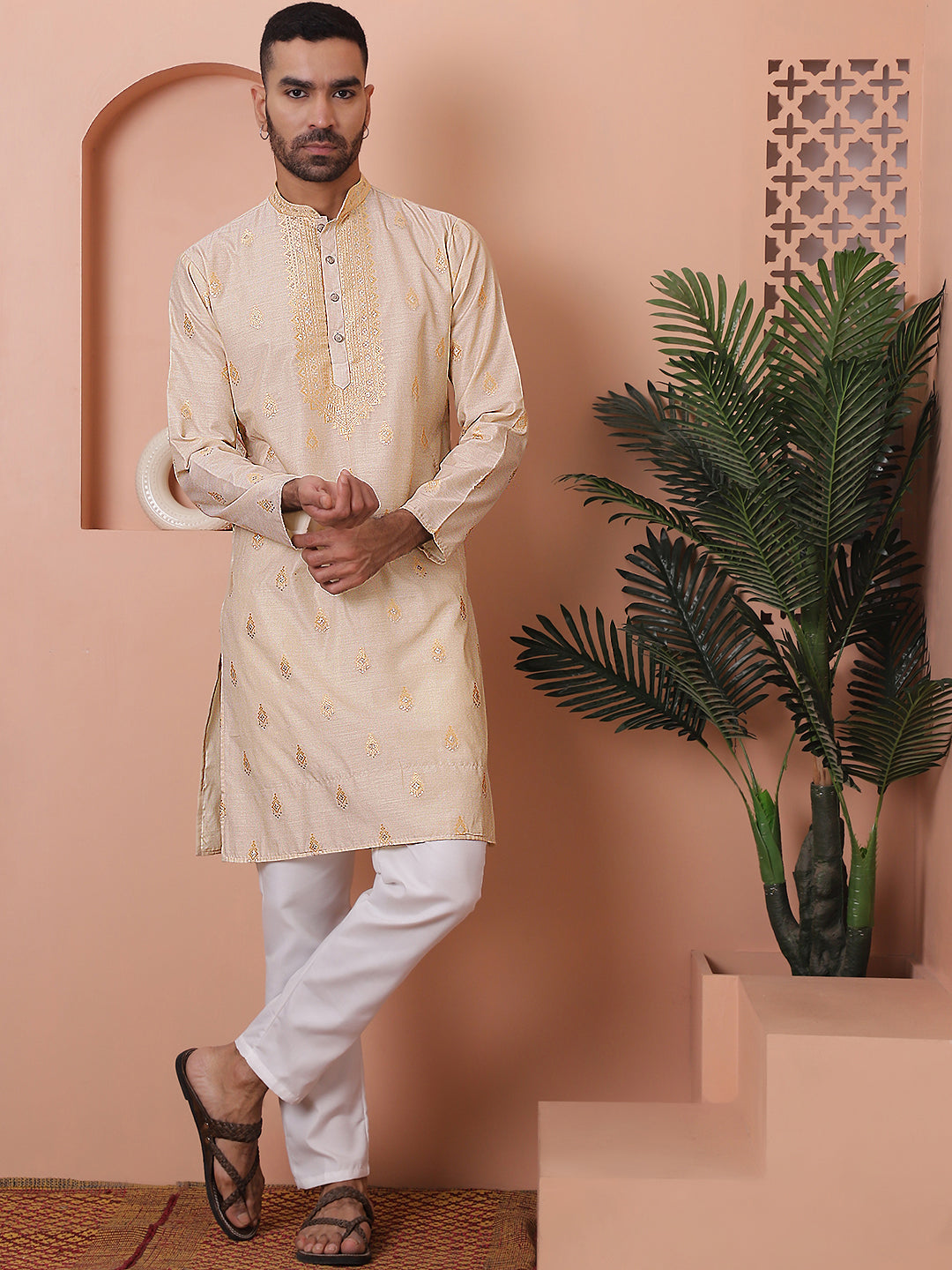 Men's Foil Printed Kurta with Pyjama