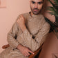 Men Brown Woven Design Cotton Kurta Pyjama Set