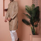 Men Brown Woven Design Cotton Kurta Pyjama Set
