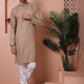 Men Brown Woven Design Cotton Kurta Pyjama Set