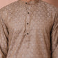 Men Brown Woven Design Cotton Kurta Pyjama Set