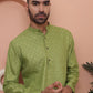 Men Green Woven Design Cotton Kurtas