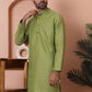 Men Green Woven Design Cotton Kurtas