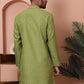 Men Green Woven Design Cotton Kurtas