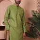 Men Green Woven Design Cotton Kurtas