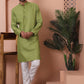 Men Green Woven Design Cotton Kurtas
