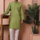 Men Green Woven Design Cotton Kurtas