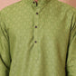 Men Green Woven Design Cotton Kurtas