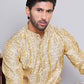 Men Golden Silk Blend Straight Kurta Pyjama Set ( JOKP 5071Golden )