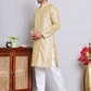 Men Golden Silk Blend Straight Kurta Pyjama Set ( JOKP 5071Golden )