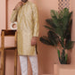 Men Golden Silk Blend Straight Kurta Pyjama Set