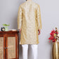 Men Golden Silk Blend Straight Kurta Pyjama Set ( JOKP 5071Golden )