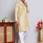 Men Golden Silk Blend Straight Kurta Pyjama Set ( JOKP 5071Golden )