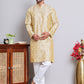 Men Golden Silk Blend Straight Kurta Pyjama Set ( JOKP 5071Golden )