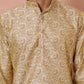 Men Golden Silk Blend Straight Kurta Pyjama Set