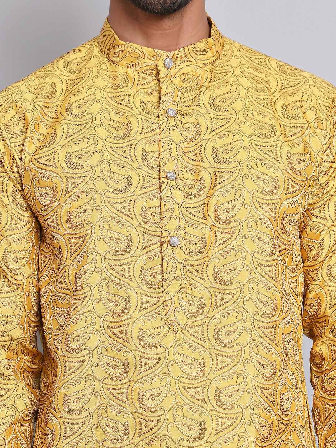 Men Yellow Silk Blend Straight Kurta Pyjama Set ( JOKP 5071Yellow )