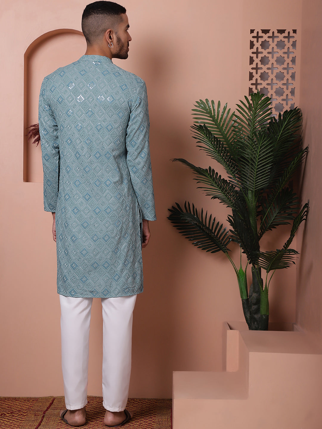 Men's Sequins and Embroidered Kurta with Pyjama