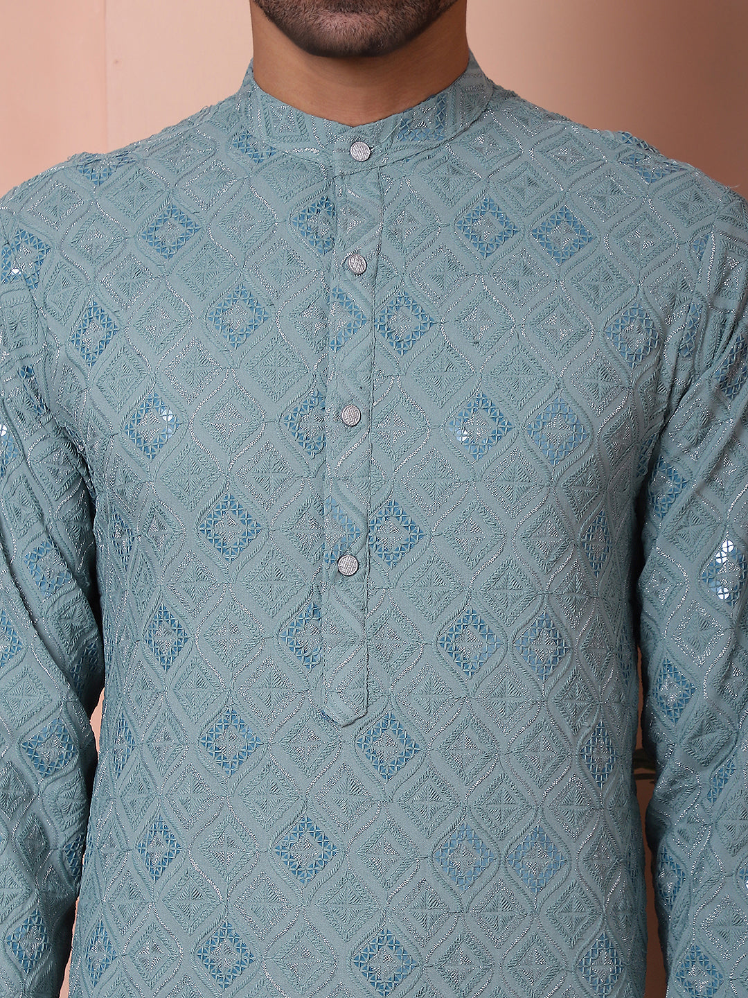 Men's Sequins and Embroidered Kurta with Pyjama