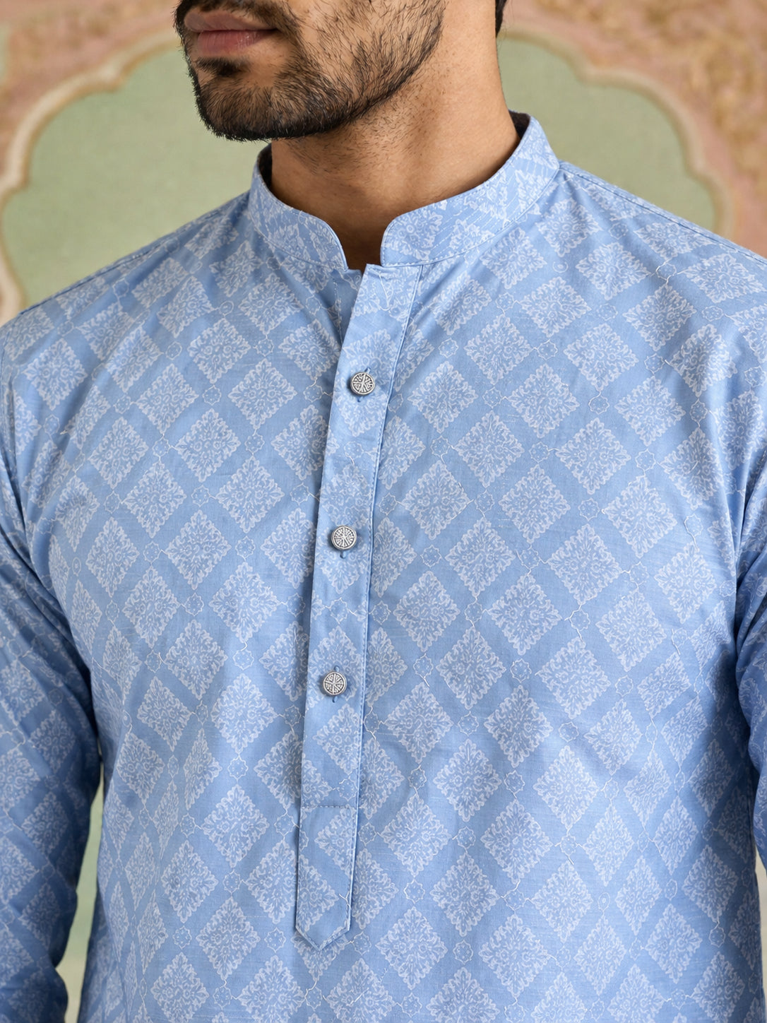Blue Ombre Printed Kurta Pyjama Set For Men ( JOKP P 5074Blue )