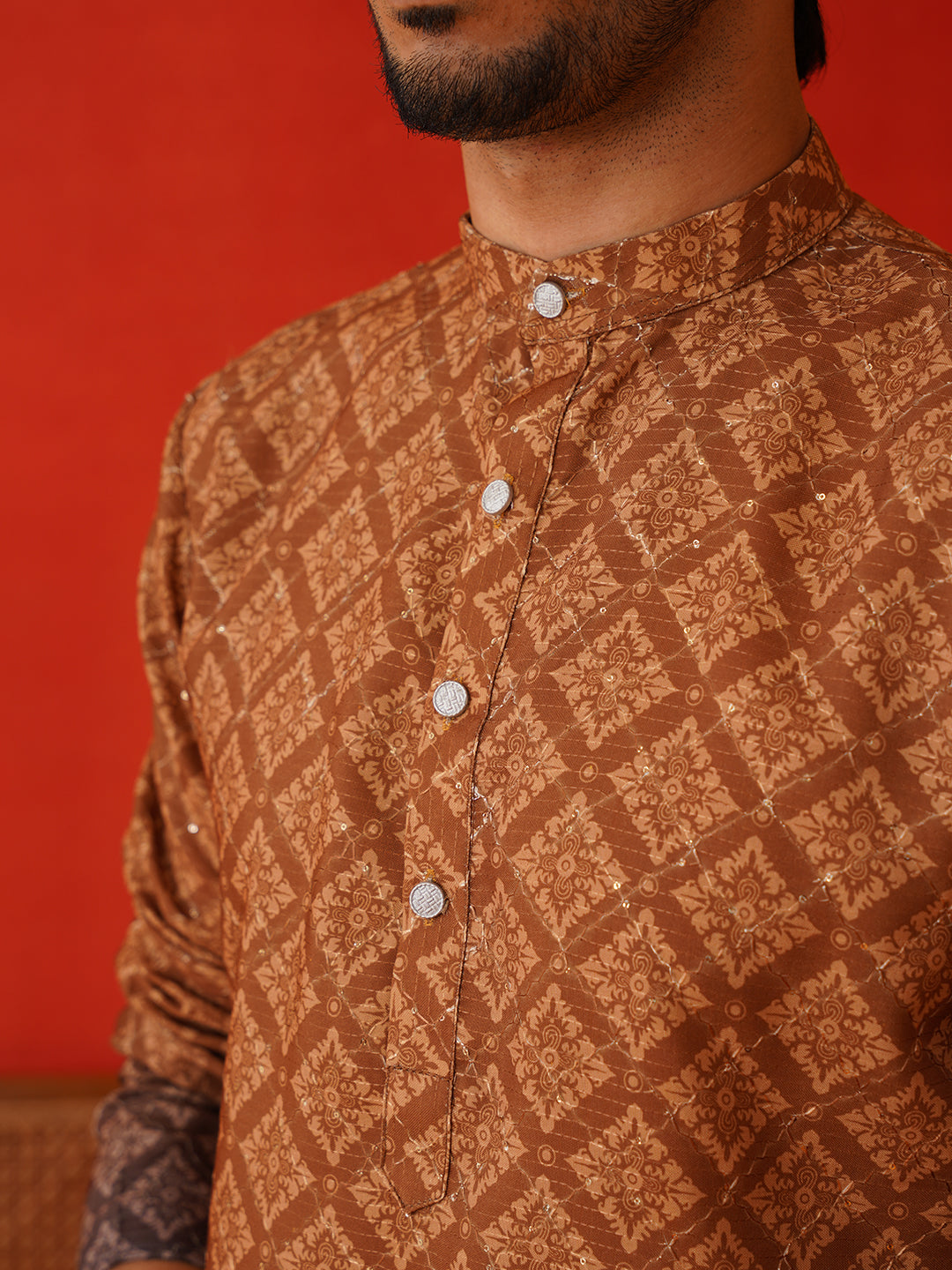 Brown Ombre Printed Kurta Pyjama Set For Men ( JOKP P 5074Brown )